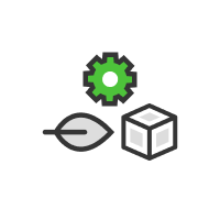 A leaf, a cube and a nut icon A leaf, a cube and a nut icon