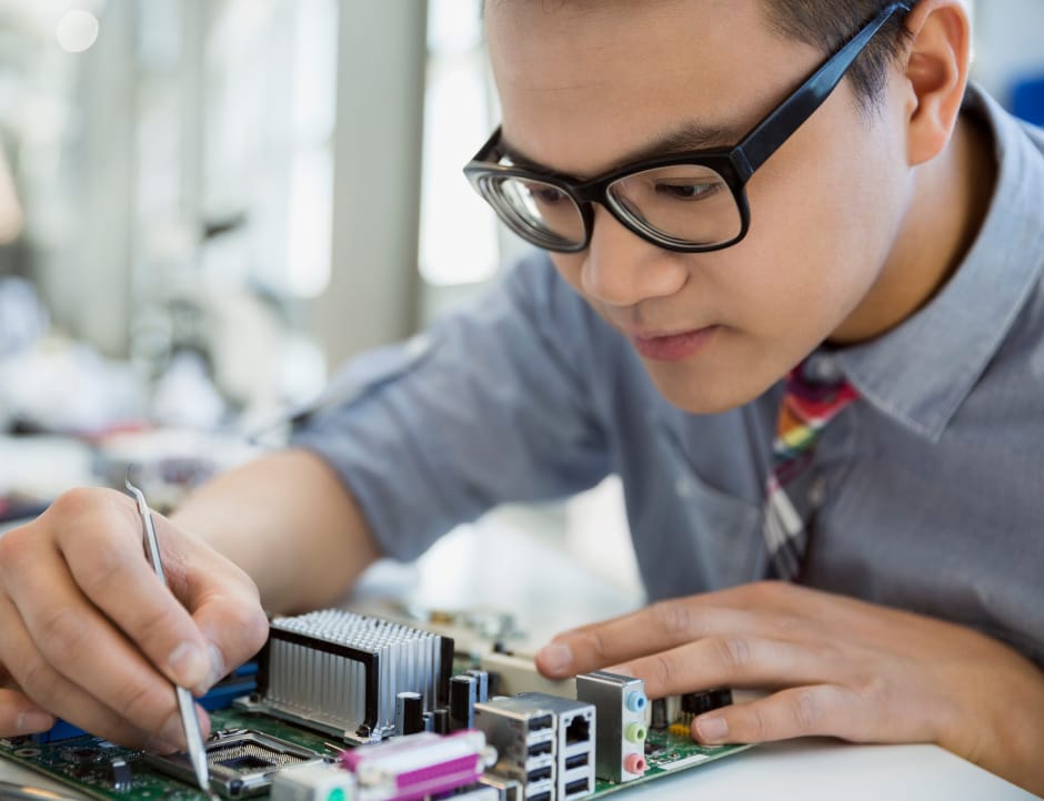Student working with wires